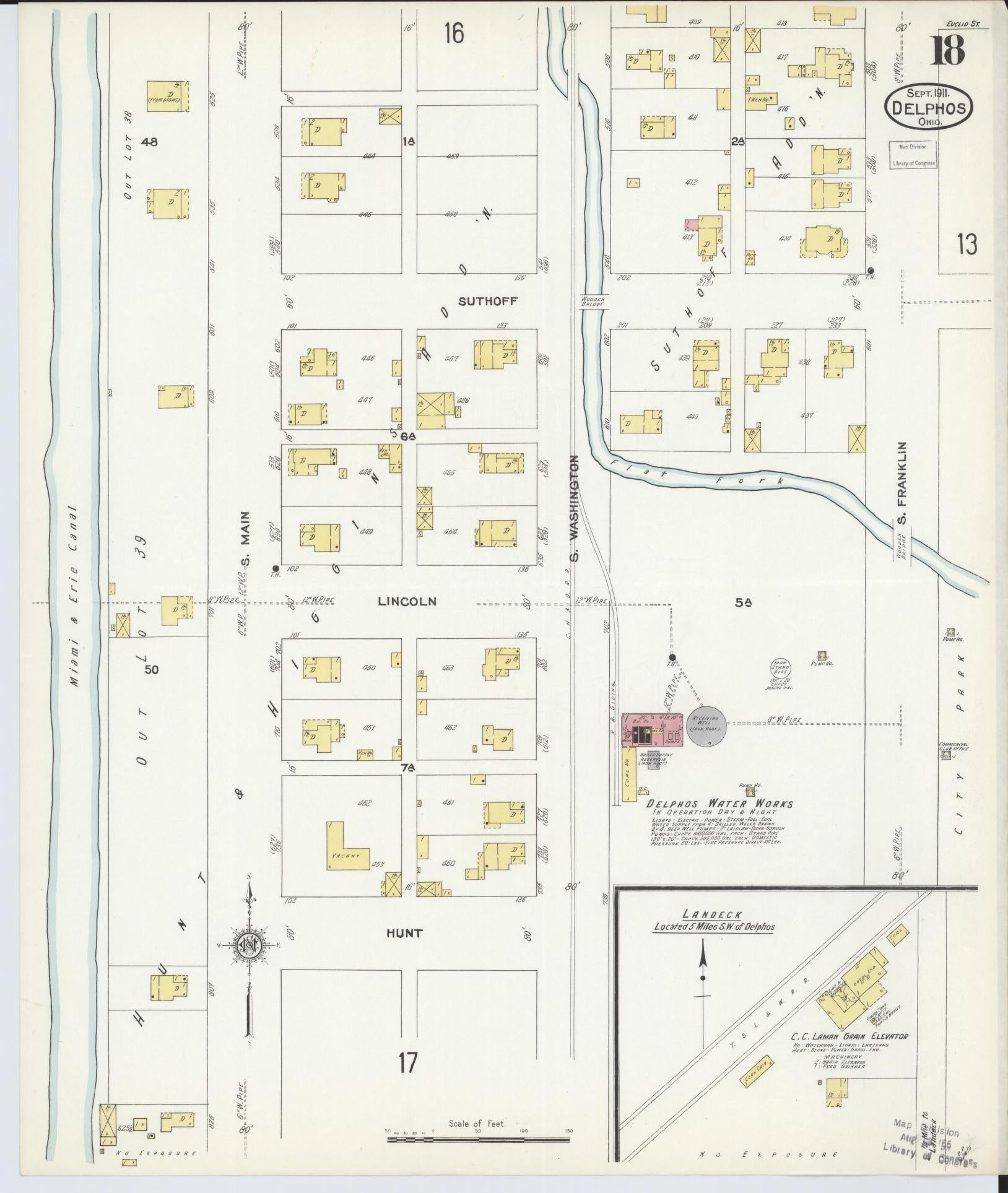 Sanborn Fire Insurance Map from Delphos, Van Wert And Allen Counties, Ohio (1911), Sheet #0018 - Historic Sanborn Fire Insurance Map Print, vintage old map wall art, antique decor, genealogy gift, Ohio Ohio map