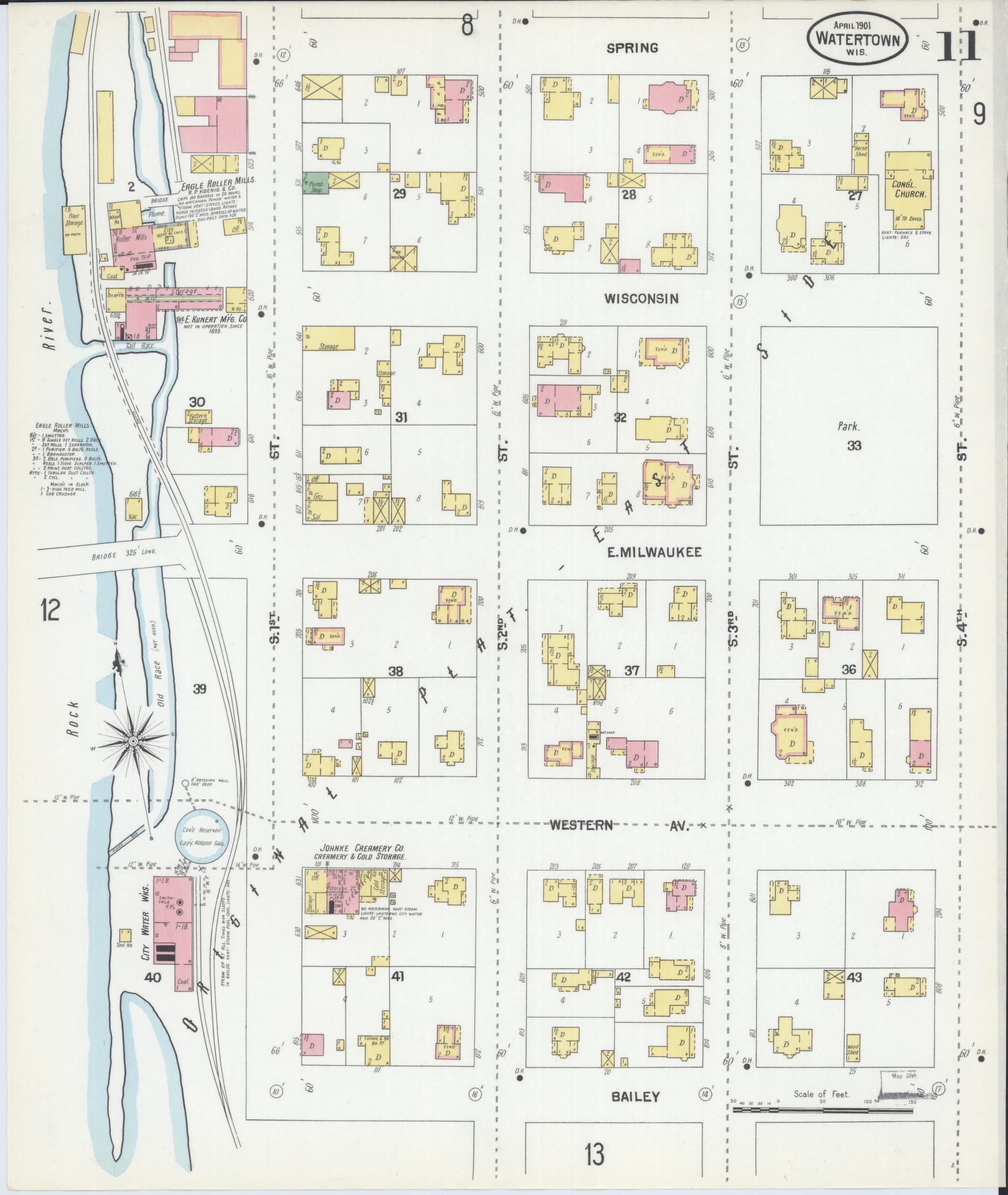 Sanborn Fire Insurance Map from Watertown, Jefferson County, Wisconsin (1901), Sheet #0011 - Complete Map Set gallery image, historic Sanborn map, vintage wall art, Wisconsin Wisconsin
