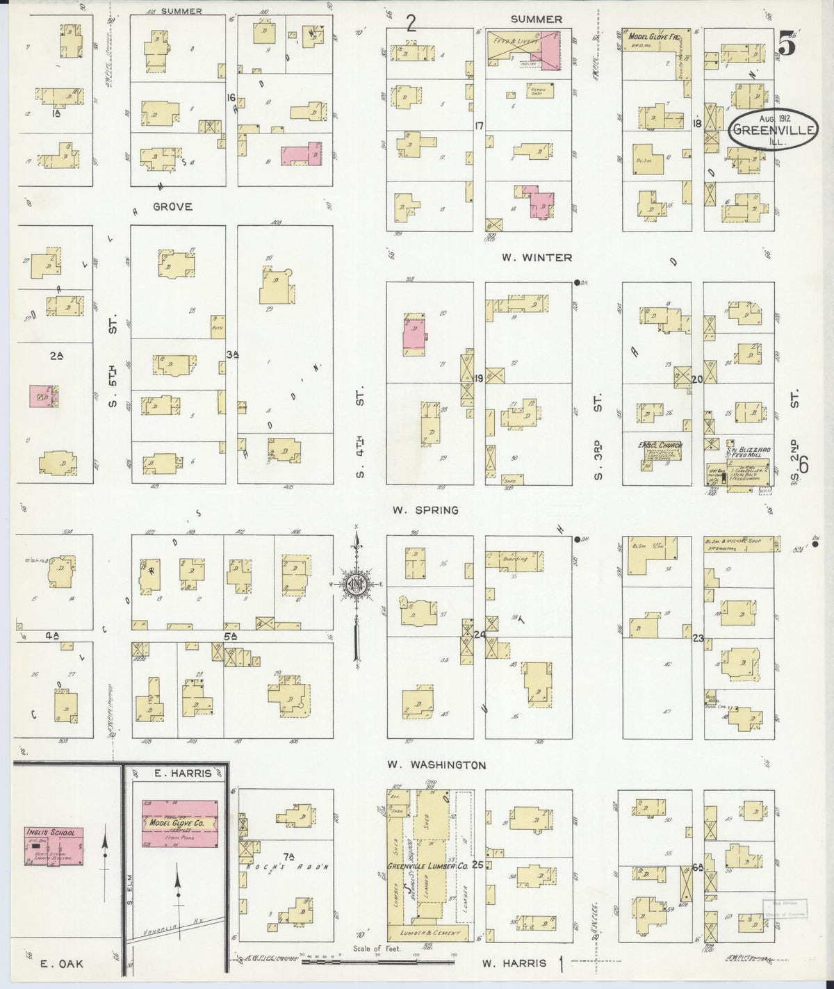 Sanborn Fire Insurance Map from Greenville, Bond County, Illinois (1912), Sheet #0005 - Historic Sanborn Fire Insurance Map Print, vintage old map wall art, antique decor, genealogy gift, Illinois Illinois map
