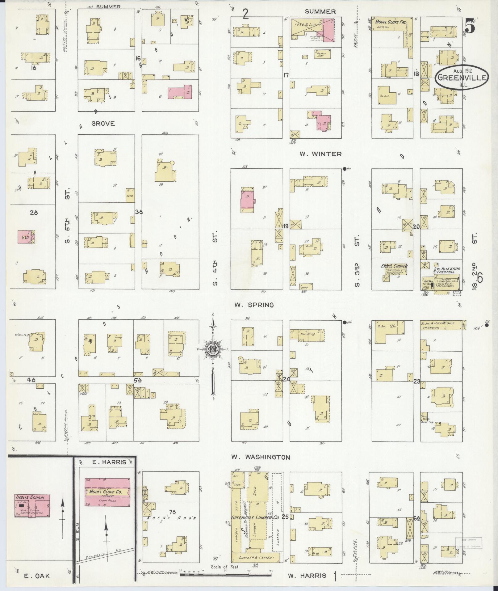 Sanborn Fire Insurance Map from Greenville, Bond County, Illinois (1912), Sheet #0005 - Historic Sanborn Fire Insurance Map Print, vintage old map wall art, antique decor, genealogy gift, Illinois Illinois map