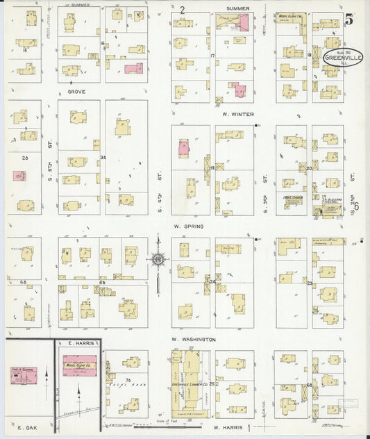 Sanborn Fire Insurance Map from Greenville, Bond County, Illinois (1912), Sheet #0005 - Historic Sanborn Fire Insurance Map Print, vintage old map wall art, antique decor, genealogy gift, Illinois Illinois map