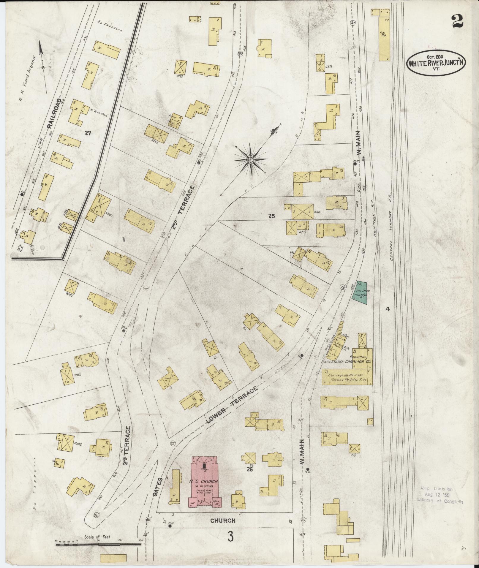 Sanborn Fire Insurance Map from White River Junction, Windsor County, Vermont (1906), Sheet #0002 - Complete Map Set gallery image, historic Sanborn map, vintage wall art, Vermont Vermont