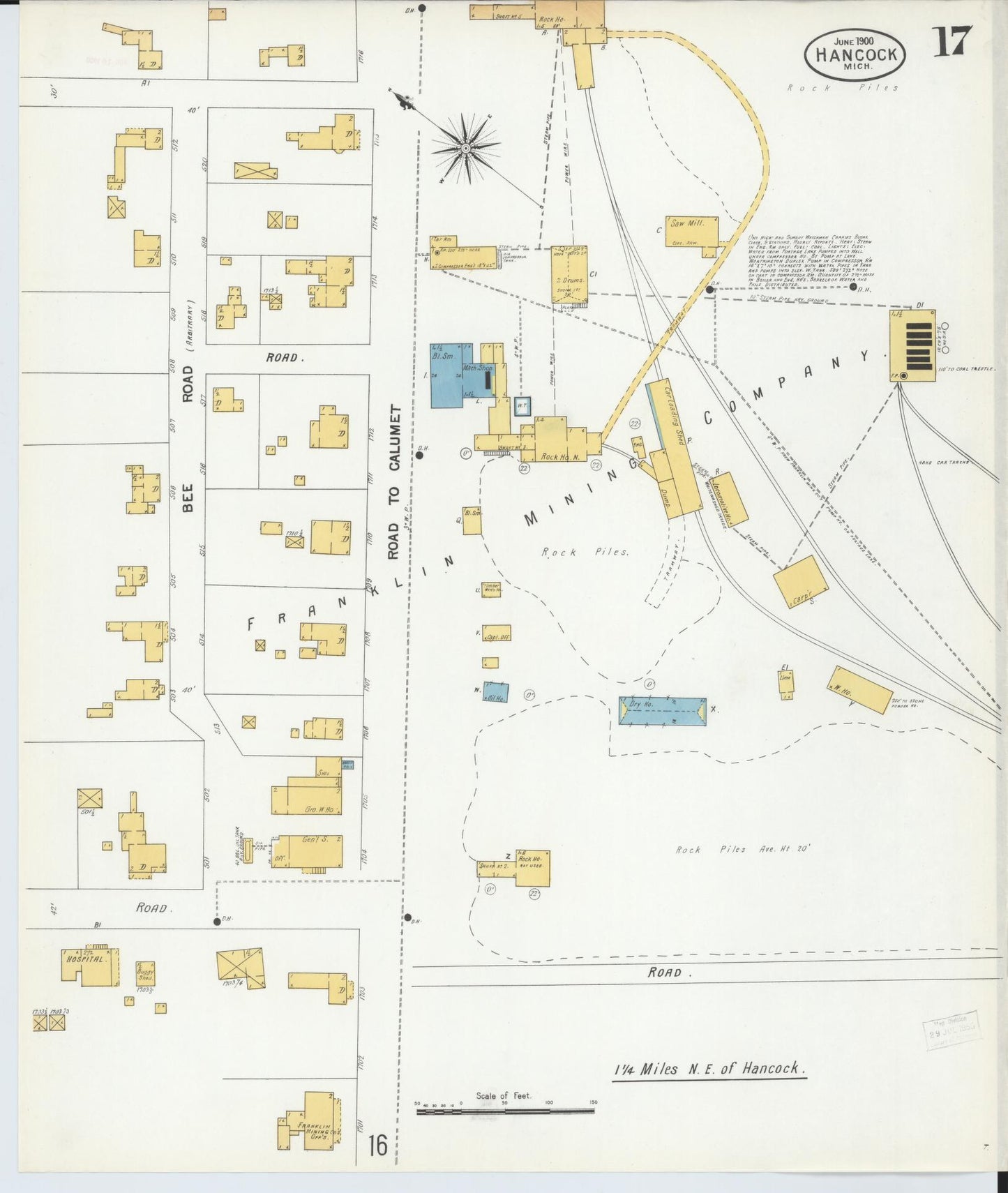 Sanborn Fire Insurance Map from Houghton, Houghton County, Michigan (1900), Sheet #0017 - Historic Sanborn Fire Insurance Map Print, vintage old map wall art, antique decor, genealogy gift, Michigan Michigan map