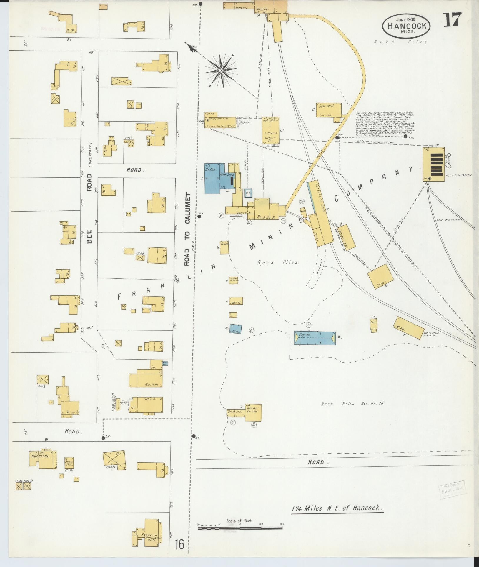 Sanborn Fire Insurance Map from Houghton, Houghton County, Michigan (1900), Sheet #0017 - Historic Sanborn Fire Insurance Map Print, vintage old map wall art, antique decor, genealogy gift, Michigan Michigan map