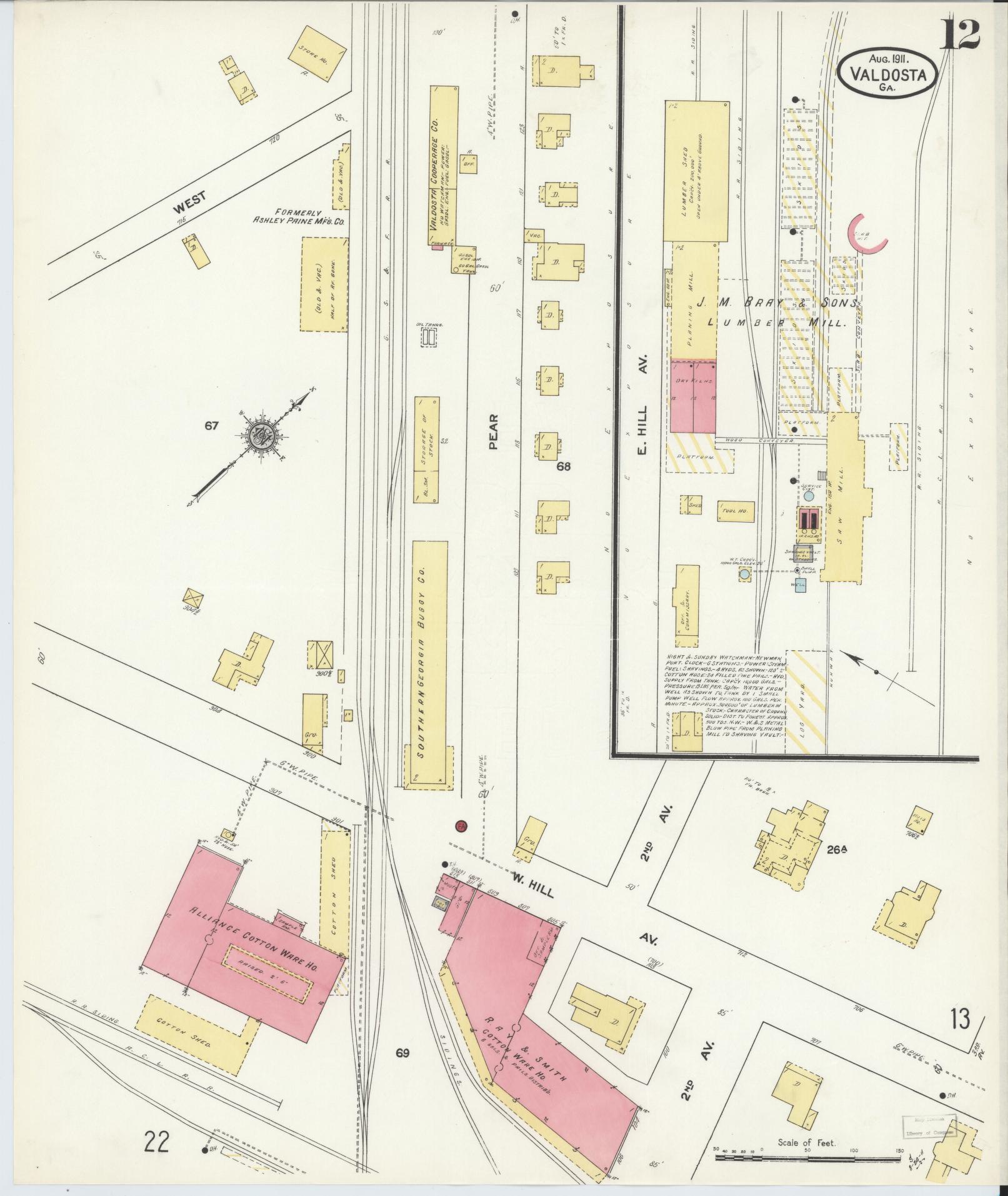 Sanborn Fire Insurance Map from Valdosta, Lowndes County, Georgia (1911), Sheet #0012 - Complete Map Set gallery image, historic Sanborn map, vintage wall art, Georgia Georgia