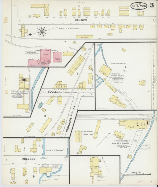 Sanborn Fire Insurance Map from Clinton, Oneida County, New York (1891), Sheet #0003 - Historic Sanborn Fire Insurance Map Print, vintage old map wall art, antique decor, genealogy gift, New York New York map