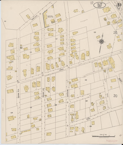 Sanborn Fire Insurance Map from Hilo, Hawaii County, Hawaii (1921), Sheet #0019 - Historic Sanborn Fire Insurance Map Print, vintage old map wall art