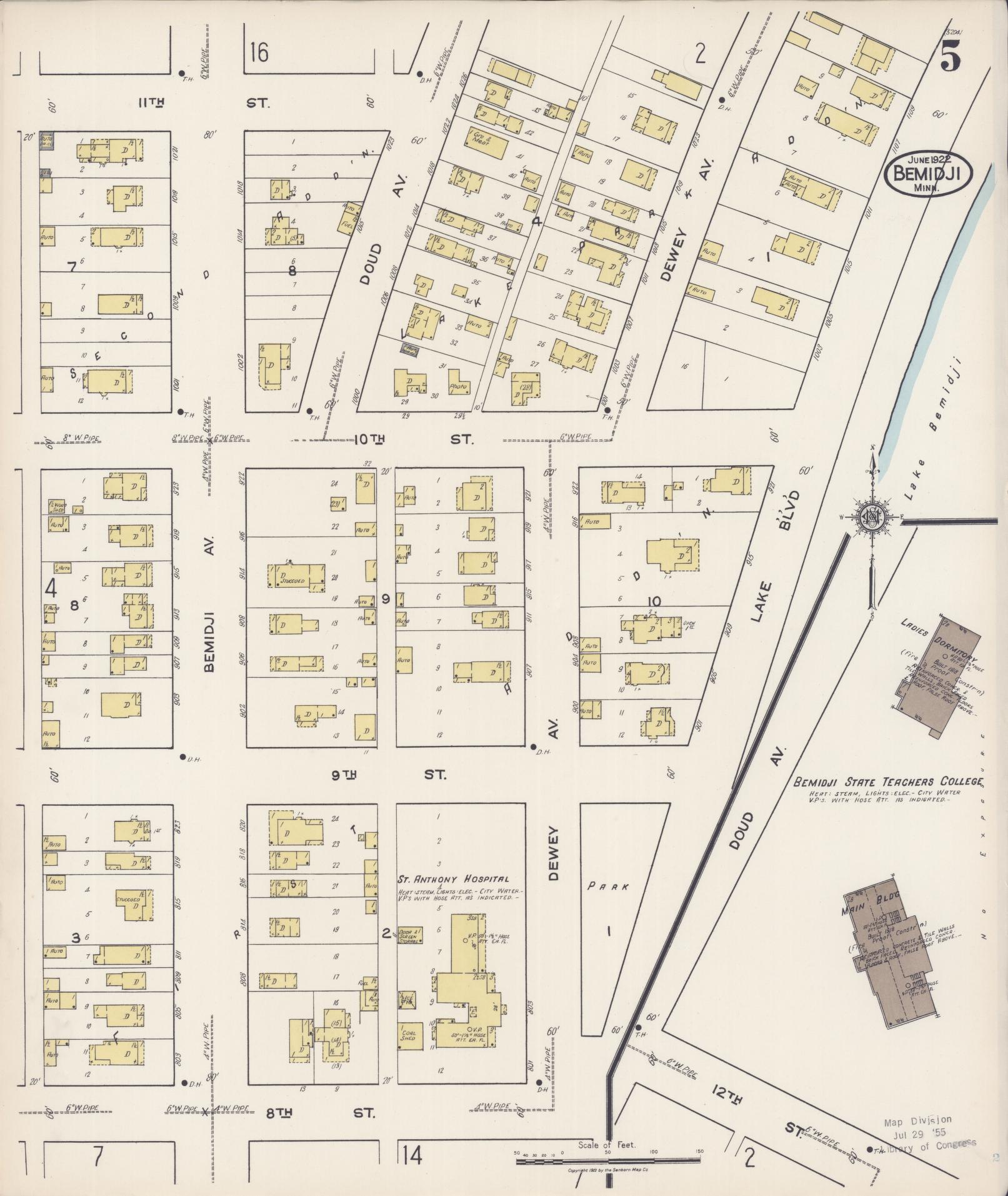 Sanborn Fire Insurance Map from Bemidji, Beltrami County, Minnesota (1922), Sheet #0005 - Complete Map Set gallery image, historic Sanborn map, vintage wall art, Minnesota Minnesota