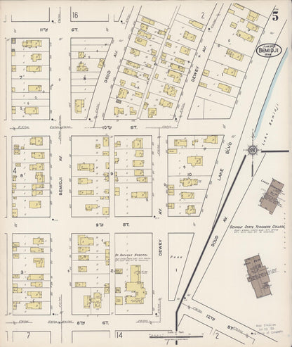 Sanborn Fire Insurance Map from Bemidji, Beltrami County, Minnesota (1922), Sheet #0005 - Complete Map Set gallery image, historic Sanborn map, vintage wall art, Minnesota Minnesota