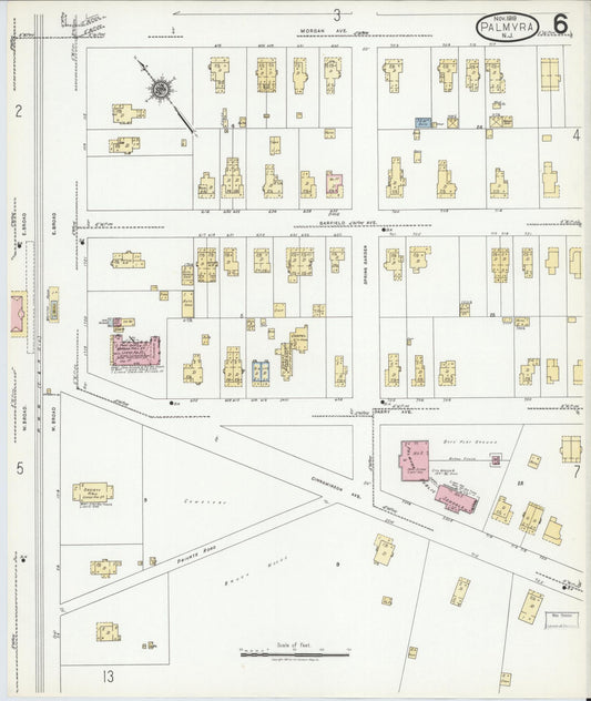 Sanborn Fire Insurance Map from Palmyra, Burlington County, New Jersey (1919), Sheet #0006 - Historic Sanborn Fire Insurance Map Print, vintage old map wall art, antique decor, genealogy gift, New Jersey New Jersey map