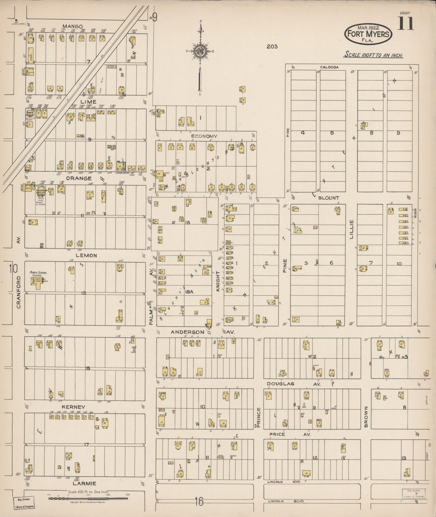 Sanborn Fire Insurance Map from Fort Myers, Lee County, Florida (1922), Sheet #0011 - Complete Map Set gallery image, historic Sanborn map, vintage wall art, Florida Florida