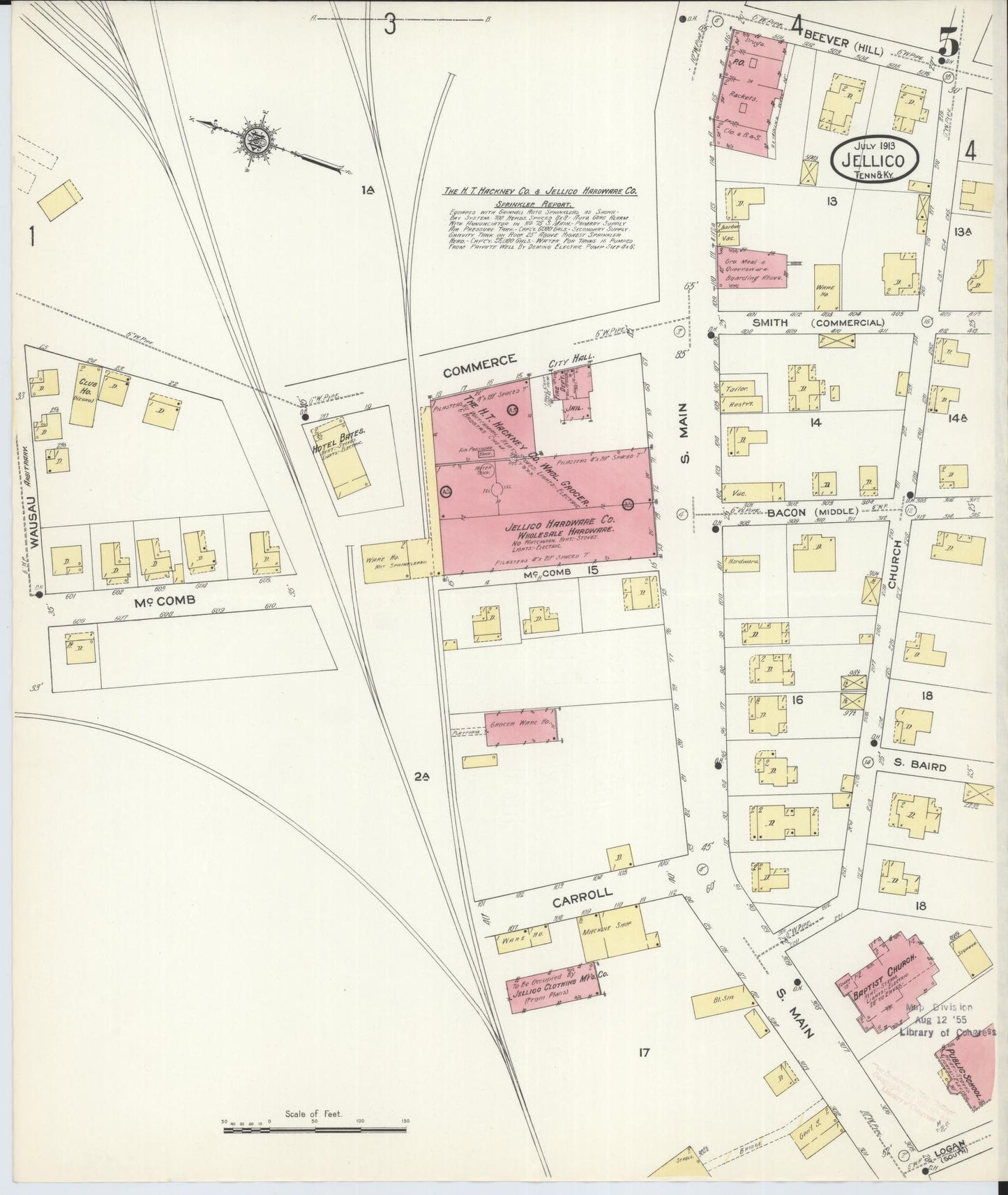 Sanborn Fire Insurance Map from Jellico, Whitley County, Ky., and Campbell County, Tenna, Kentucky (1913), Sheet #0005 - Complete Map Set gallery image, historic Sanborn map, vintage wall art, Kentucky Kentucky