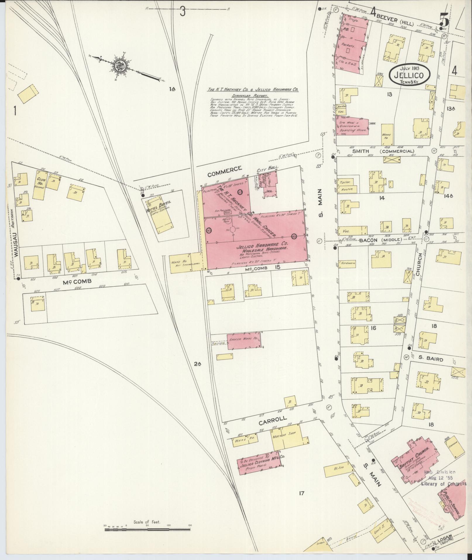 Sanborn Fire Insurance Map from Jellico, Whitley County, Ky., and Campbell County, Tenna, Kentucky (1913), Sheet #0005 - Complete Map Set gallery image, historic Sanborn map, vintage wall art, Kentucky Kentucky