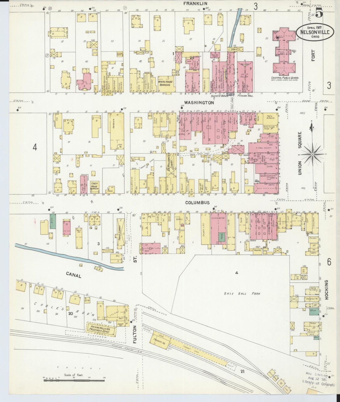 Sanborn Fire Insurance Map from Nelsonville, Athens County, Ohio (1907), Sheet #0005 - Complete Map Set gallery image, historic Sanborn map, vintage wall art, Ohio Ohio