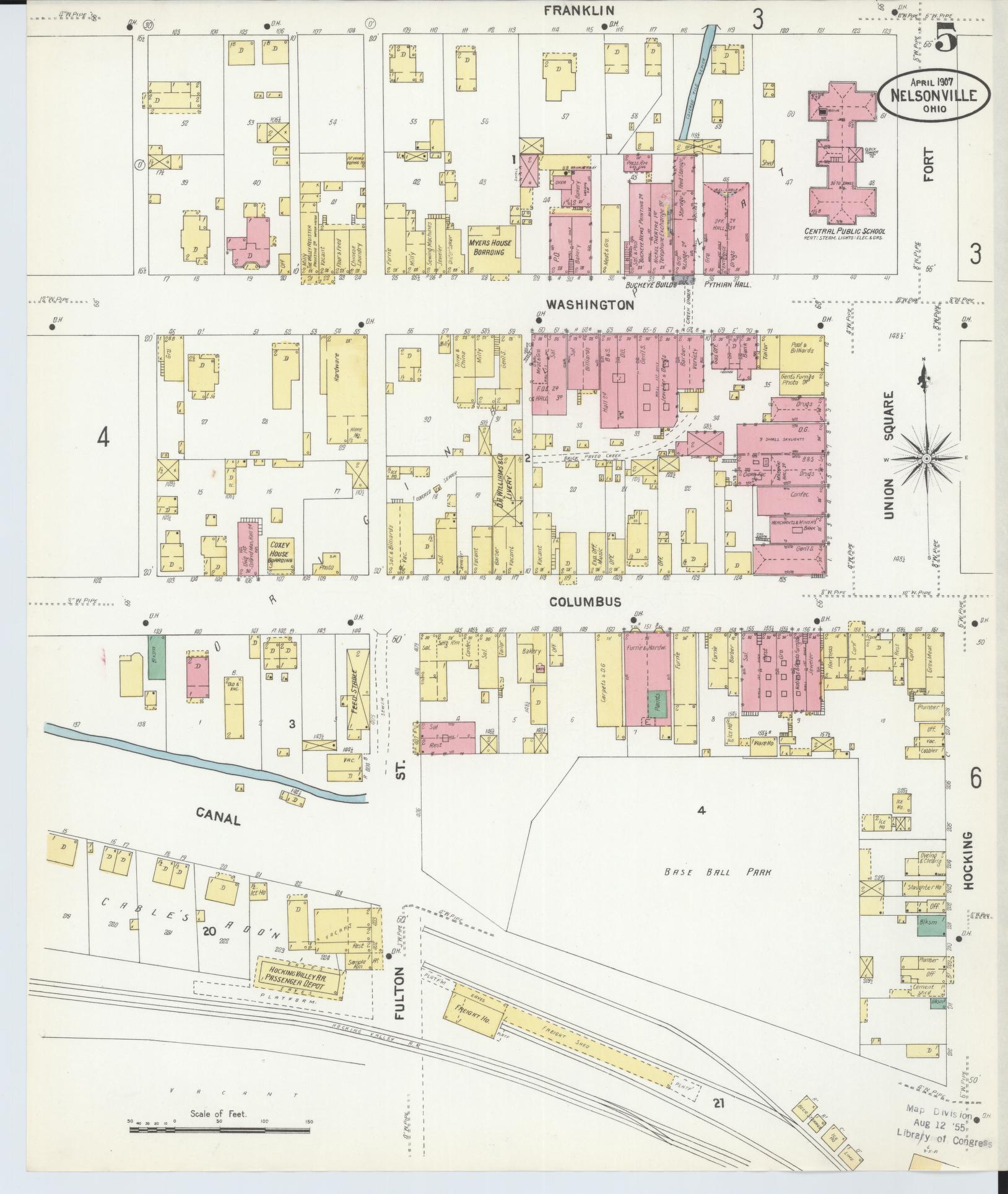 Sanborn Fire Insurance Map from Nelsonville, Athens County, Ohio (1907), Sheet #0005 - Complete Map Set gallery image, historic Sanborn map, vintage wall art, Ohio Ohio