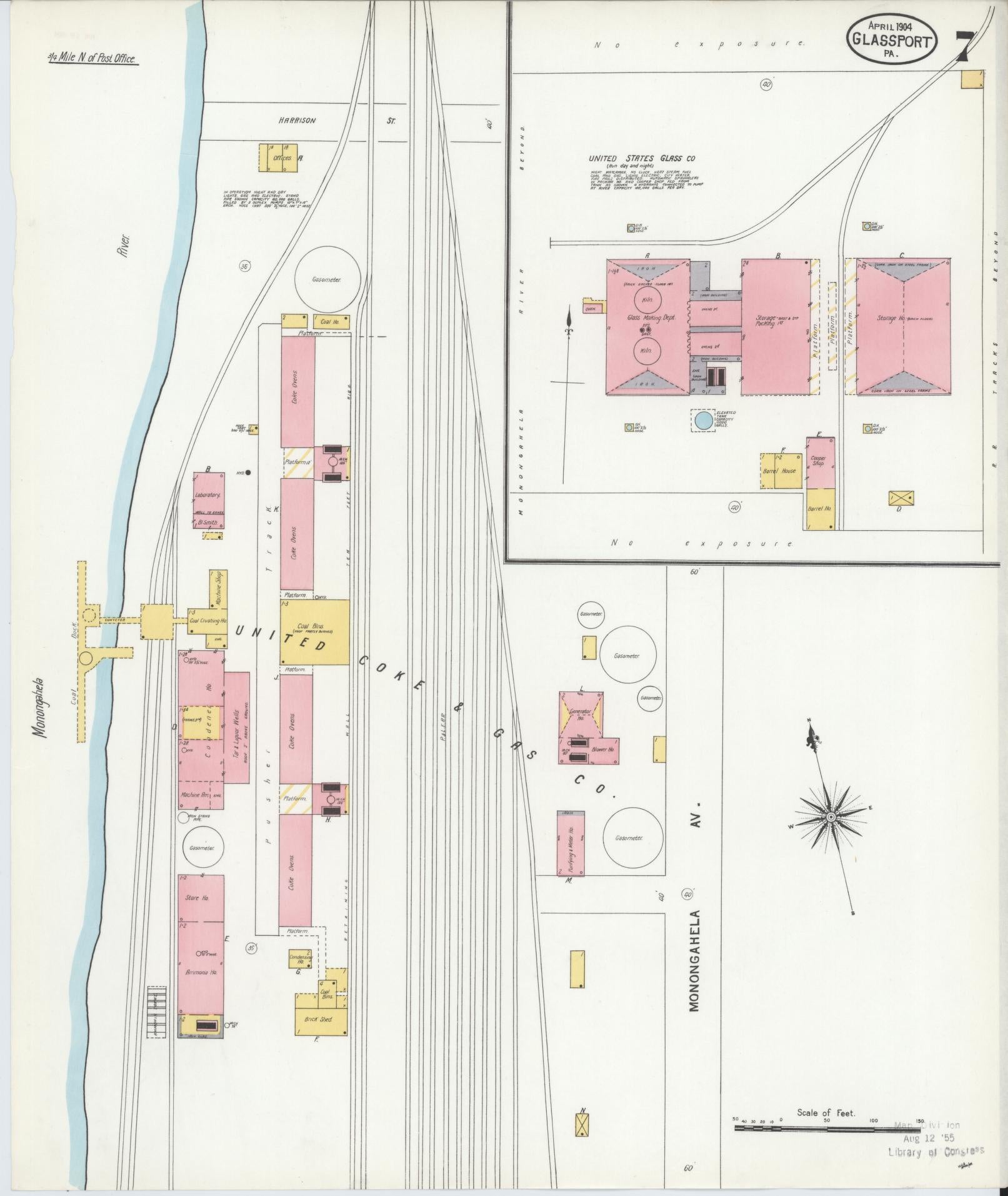 Sanborn Fire Insurance Map from Glassport, Allegheny County, Pennsylvania (1904), Sheet #0007 - Historic Sanborn Fire Insurance Map Print, vintage old map wall art, antique decor, genealogy gift, Pennsylvania Pennsylvania map