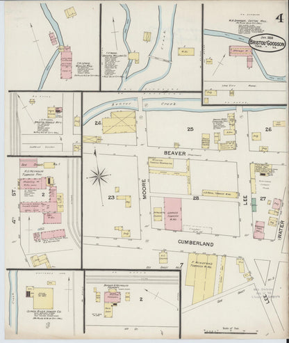 Sanborn Fire Insurance Map from Bristol, Sullivan County, Tennessee (1888), Sheet #0004 - Complete Map Set gallery image, historic Sanborn map, vintage wall art, Tennessee Tennessee