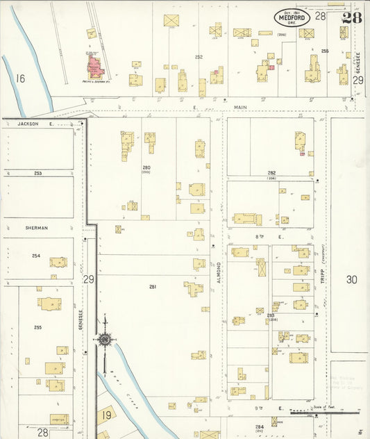 Sanborn Fire Insurance Map from Medford, Jackson County, Oregon (1911), Sheet #0028 - Historic Sanborn Fire Insurance Map Print, vintage old map wall art, antique decor, genealogy gift, Oregon Oregon map