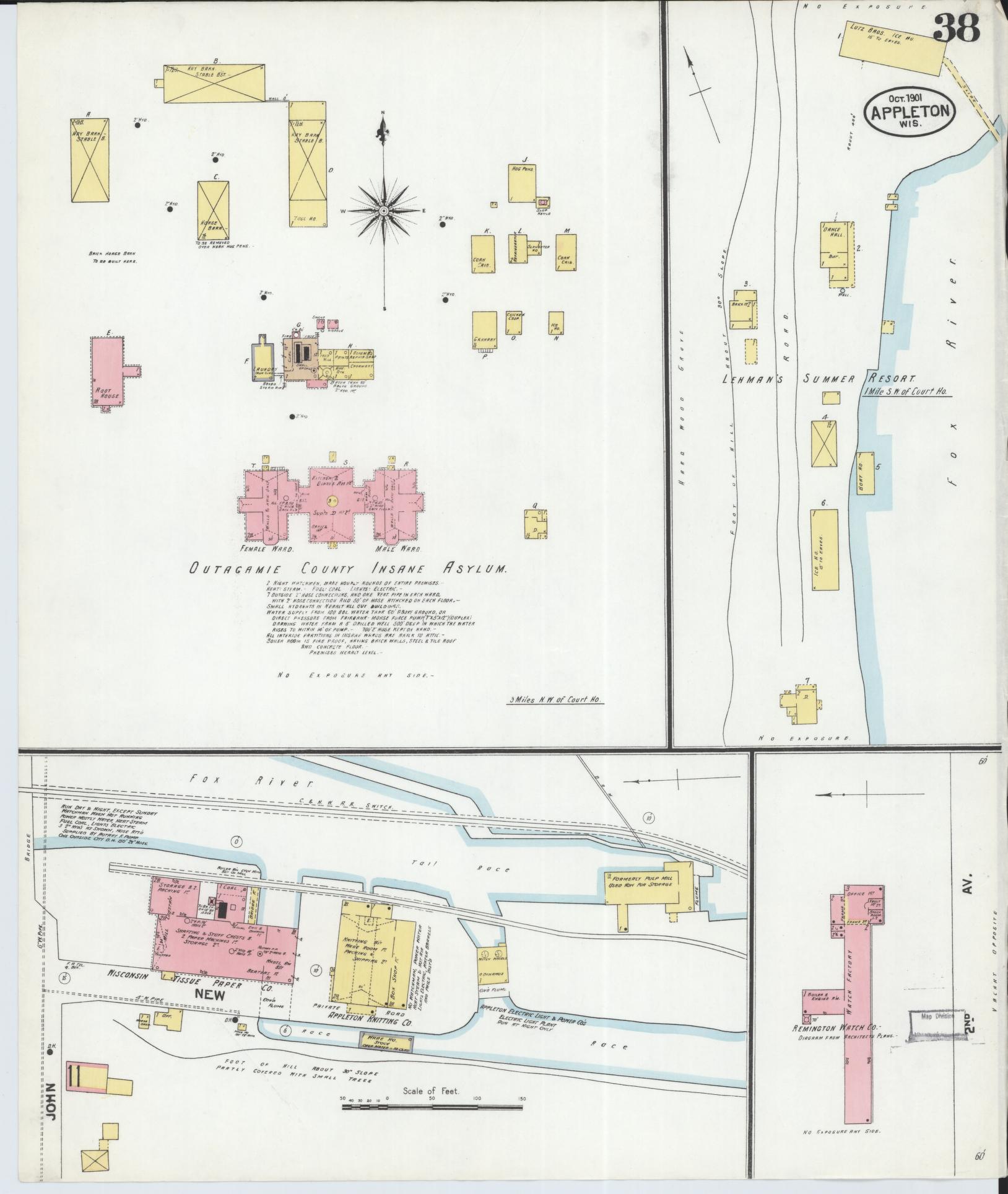 Sanborn Fire Insurance Map from Appleton, Outagamie County, Wisconsin (1901), Sheet #0038 - Complete Map Set gallery image, historic Sanborn map, vintage wall art, Wisconsin Wisconsin