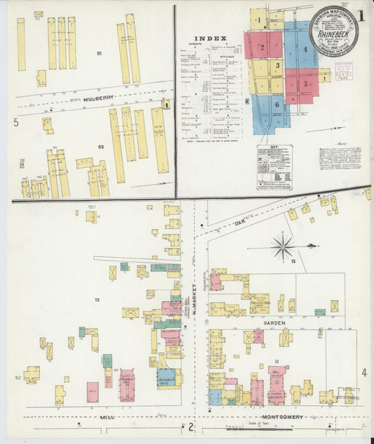 Sanborn Fire Insurance Map from Rhinebeck, Dutchess County, New York (1905), Sheet #0001 - Complete Map Set gallery image, historic Sanborn map, vintage wall art, New York New York