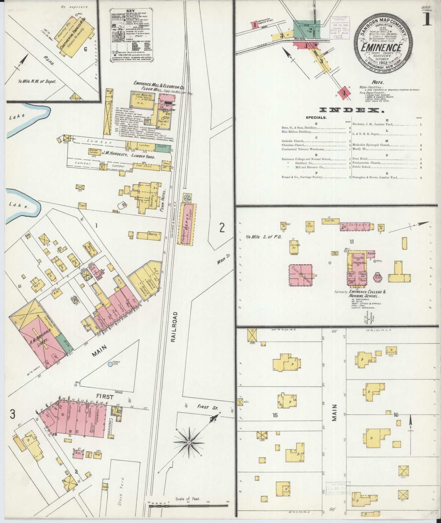 Sanborn Fire Insurance Map from Eminence, Henry County, Kentucky (1903), Sheet #0001 - Complete Map Set gallery image, historic Sanborn map, vintage wall art, Kentucky Kentucky