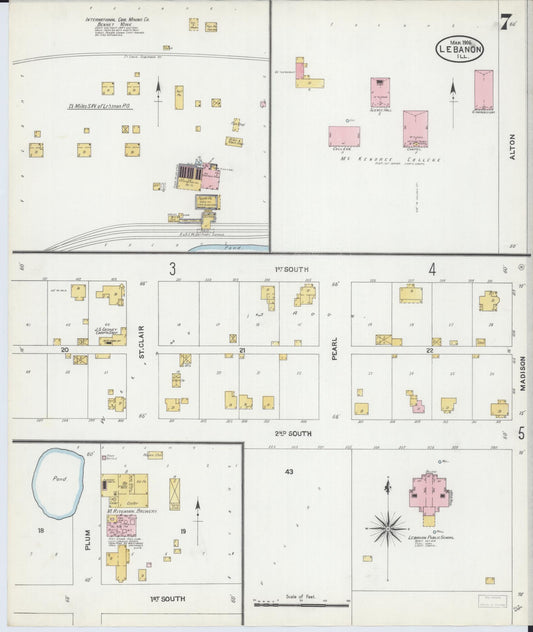 Sanborn Fire Insurance Map from Lebanon, Saint Clair County, Illinois (1906), Sheet #0007 - Historic Sanborn Fire Insurance Map Print, vintage old map wall art, antique decor, genealogy gift, Illinois Illinois map