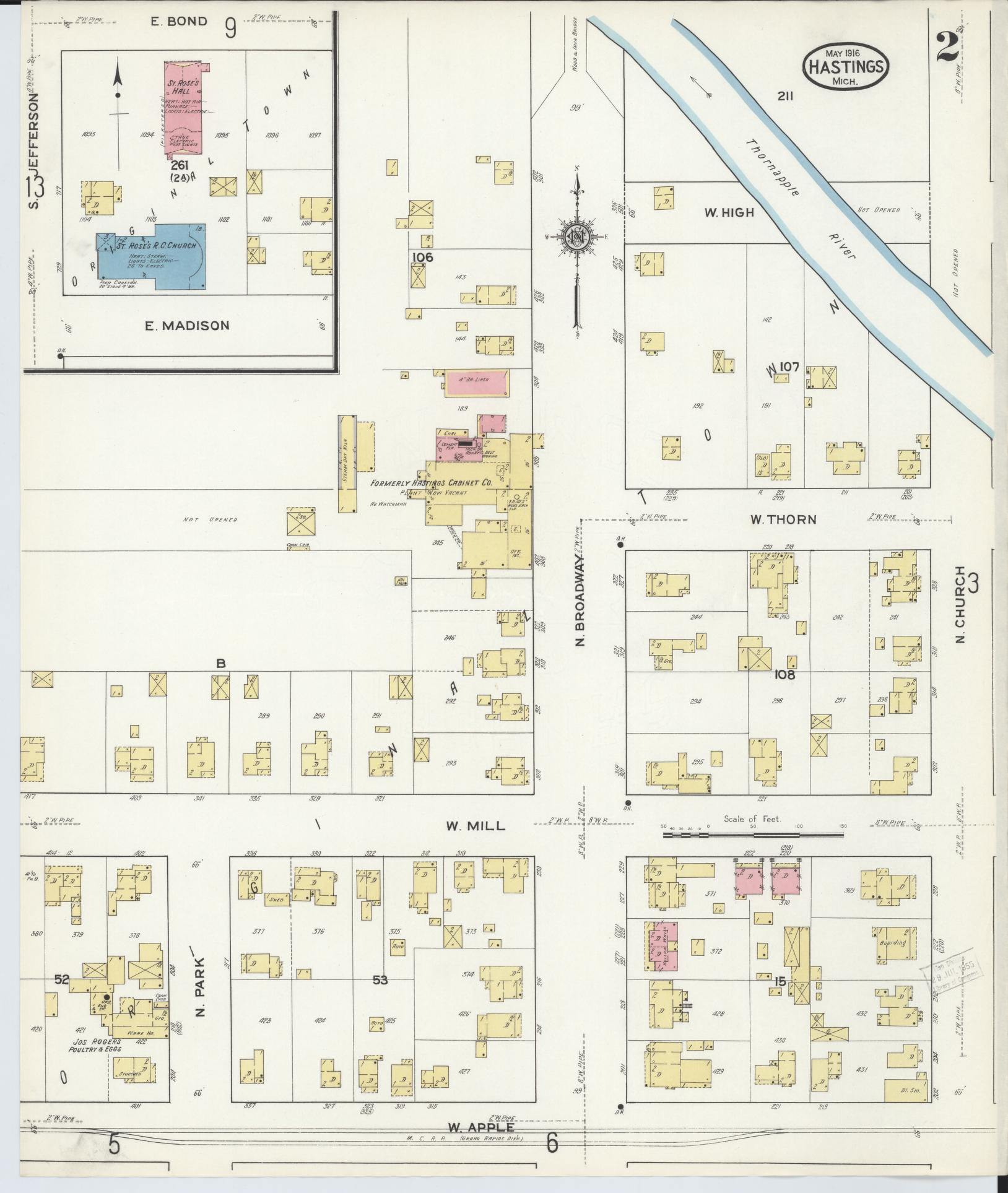 Sanborn Fire Insurance Map from Hastings, Barry County, Michigan (1916), Sheet #0002 - Complete Map Set gallery image, historic Sanborn map, vintage wall art, Michigan Michigan