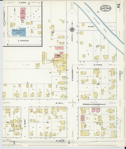 Sanborn Fire Insurance Map from Hastings, Barry County, Michigan (1916), Sheet #0002 - Complete Map Set gallery image, historic Sanborn map, vintage wall art, Michigan Michigan