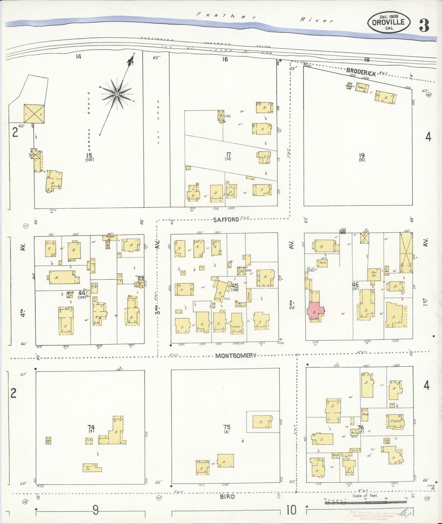 Sanborn Fire Insurance Map from Oroville, Butte County, California (1909), Sheet #0003 - Complete Map Set gallery image, historic Sanborn map, vintage wall art, California California