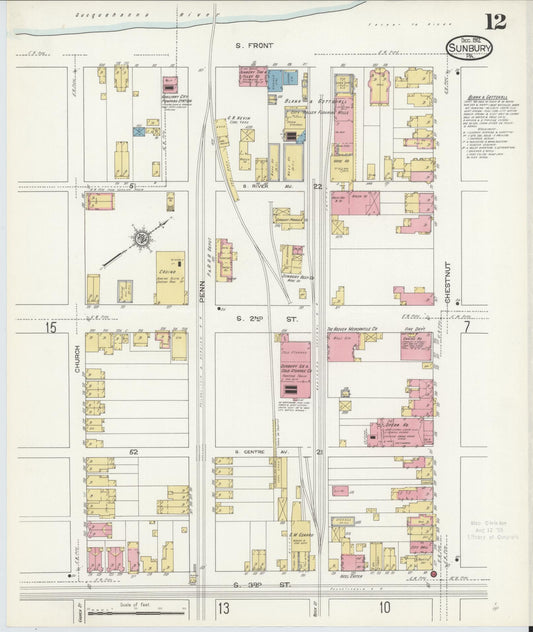 Sanborn Fire Insurance Map from Sunbury, Northumberland County, Pennsylvania (1912), Sheet #0012 - Historic Sanborn Fire Insurance Map Print, vintage old map wall art, antique decor, genealogy gift, Pennsylvania Pennsylvania map