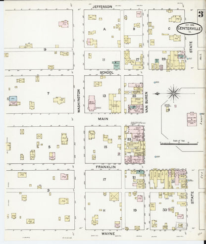 Sanborn Fire Insurance Map from Centerville, Appanoose County, Iowa (1888), Sheet #0003 - Historic Sanborn Fire Insurance Map Print, vintage old map wall art