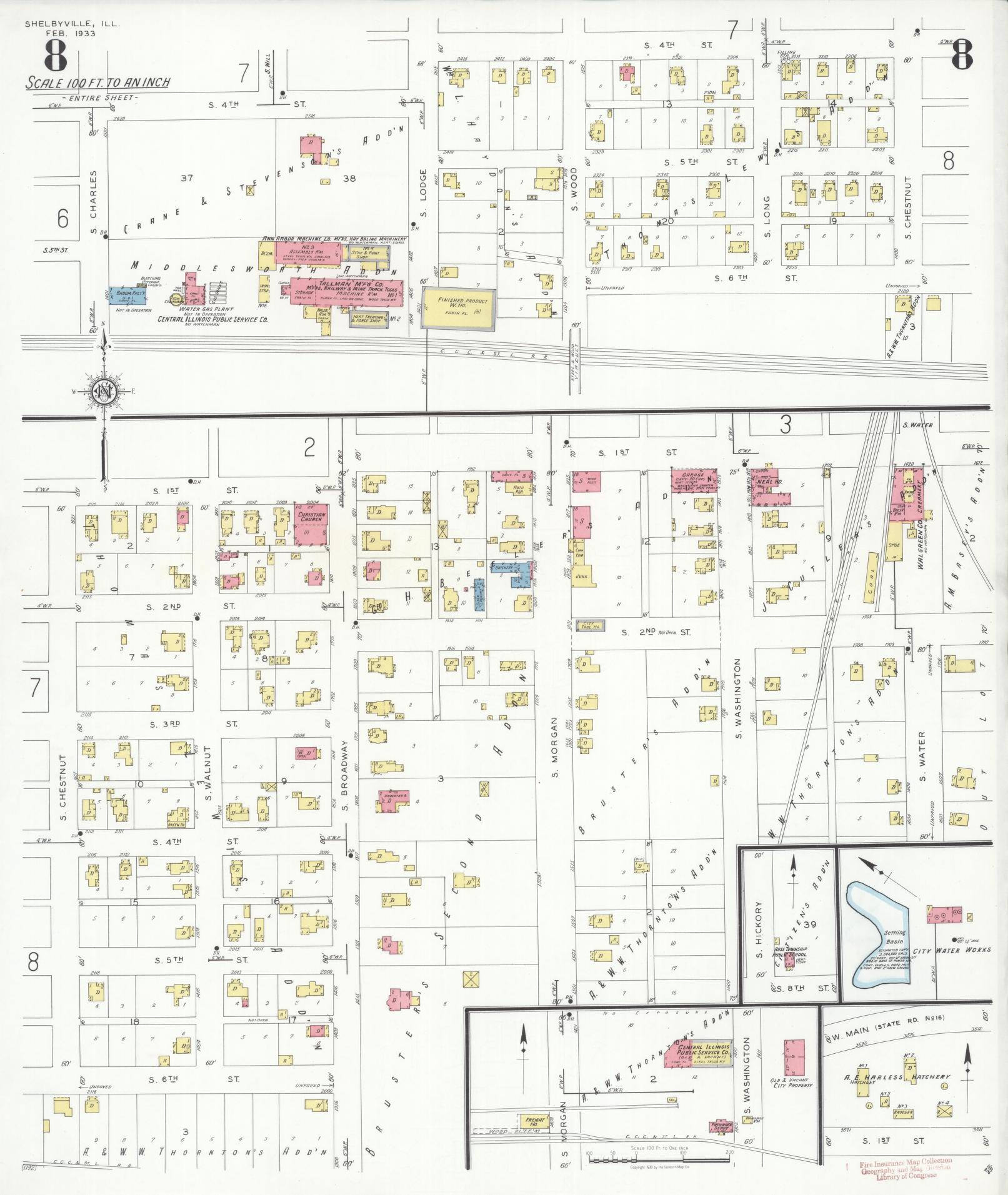 Sanborn Fire Insurance Map from Shelbyville, Shelby County, Illinois (1933), Sheet #0008 - Historic Sanborn Fire Insurance Map Print, vintage old map wall art, antique decor, genealogy gift, Illinois Illinois map