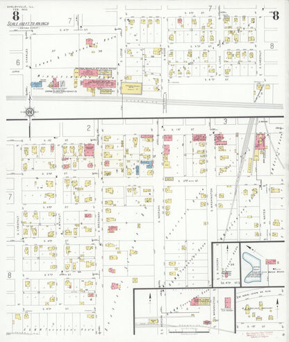 Sanborn Fire Insurance Map from Shelbyville, Shelby County, Illinois (1933), Sheet #0008 - Historic Sanborn Fire Insurance Map Print, vintage old map wall art, antique decor, genealogy gift, Illinois Illinois map