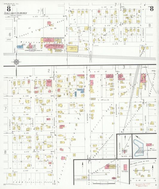 Sanborn Fire Insurance Map from Shelbyville, Shelby County, Illinois (1933), Sheet #0008 - Historic Sanborn Fire Insurance Map Print, vintage old map wall art, antique decor, genealogy gift, Illinois Illinois map