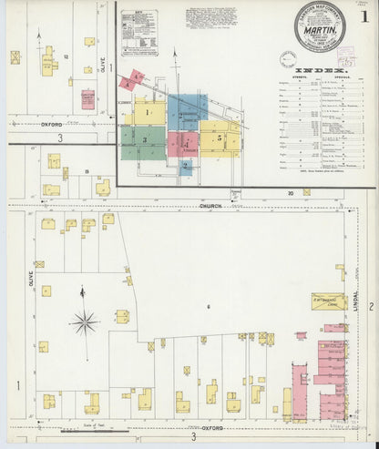 Sanborn Fire Insurance Map from Martin, Weakley County, Tennessee (1902), Sheet #0001 - Complete Map Set gallery image, historic Sanborn map, vintage wall art, Tennessee Tennessee