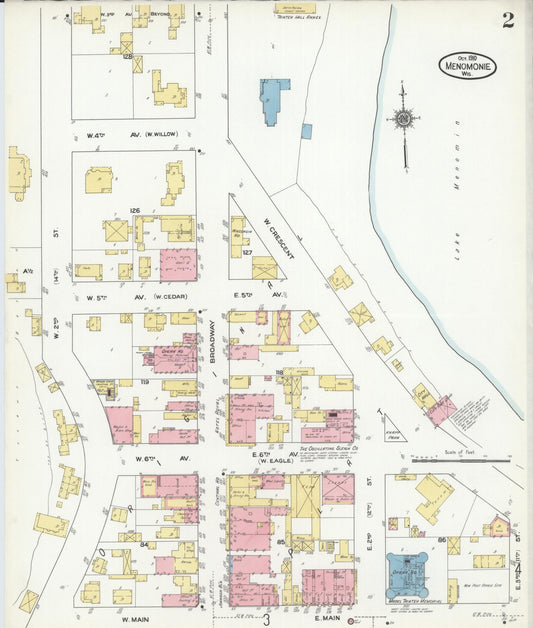 Sanborn Fire Insurance Map from Menomonie, Dunn County, Wisconsin (1910), Sheet #0002 - Historic Sanborn Fire Insurance Map Print, vintage old map wall art, antique decor, genealogy gift, Wisconsin Wisconsin map