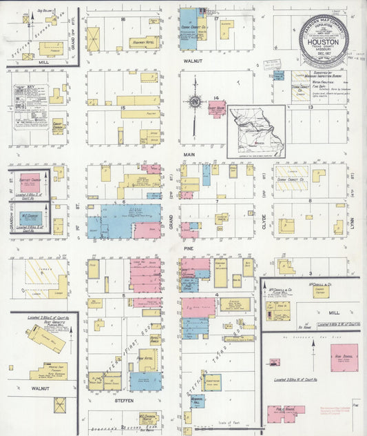 Sanborn Fire Insurance Map from Houston, Texas County, Missouri (1927), Sheet #0001 - Historic Sanborn Fire Insurance Map Print, vintage old map wall art, antique decor, genealogy gift, Missouri Missouri map