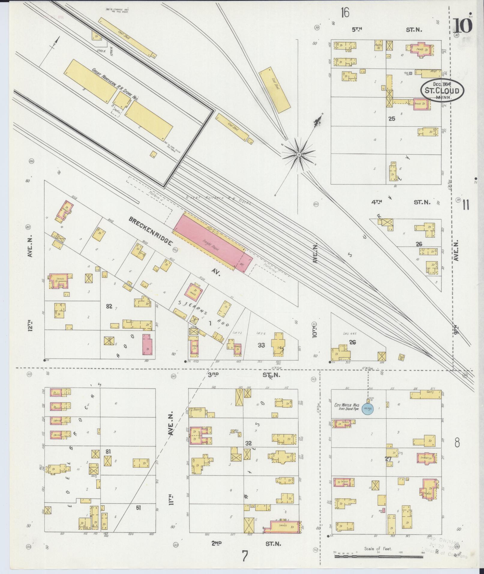 Sanborn Fire Insurance Map from Saint Cloud, Stearns, Benton, and Sherburne Counties, Minnesota (1904), Sheet #0010 - Complete Map Set gallery image, historic Sanborn map, vintage wall art, Minnesota Minnesota