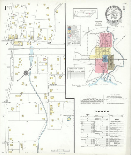 Sanborn Fire Insurance Map from Spring City, Rhea County, Tennessee (1942), Sheet #0001 - Complete Map Set gallery image, historic Sanborn map, vintage wall art, Tennessee Tennessee