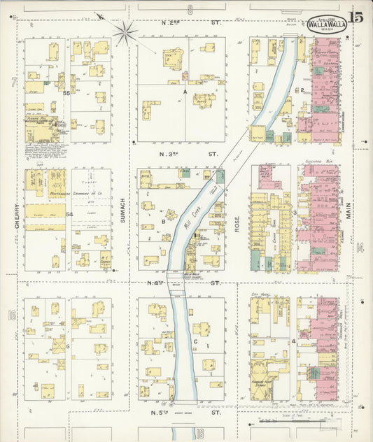 Sanborn Fire Insurance Map from Walla Walla, Walla Walla County, Washington (1894), Sheet #0015 - Historic Sanborn Fire Insurance Map Print, vintage old map wall art, antique decor, genealogy gift, Washington Washington map