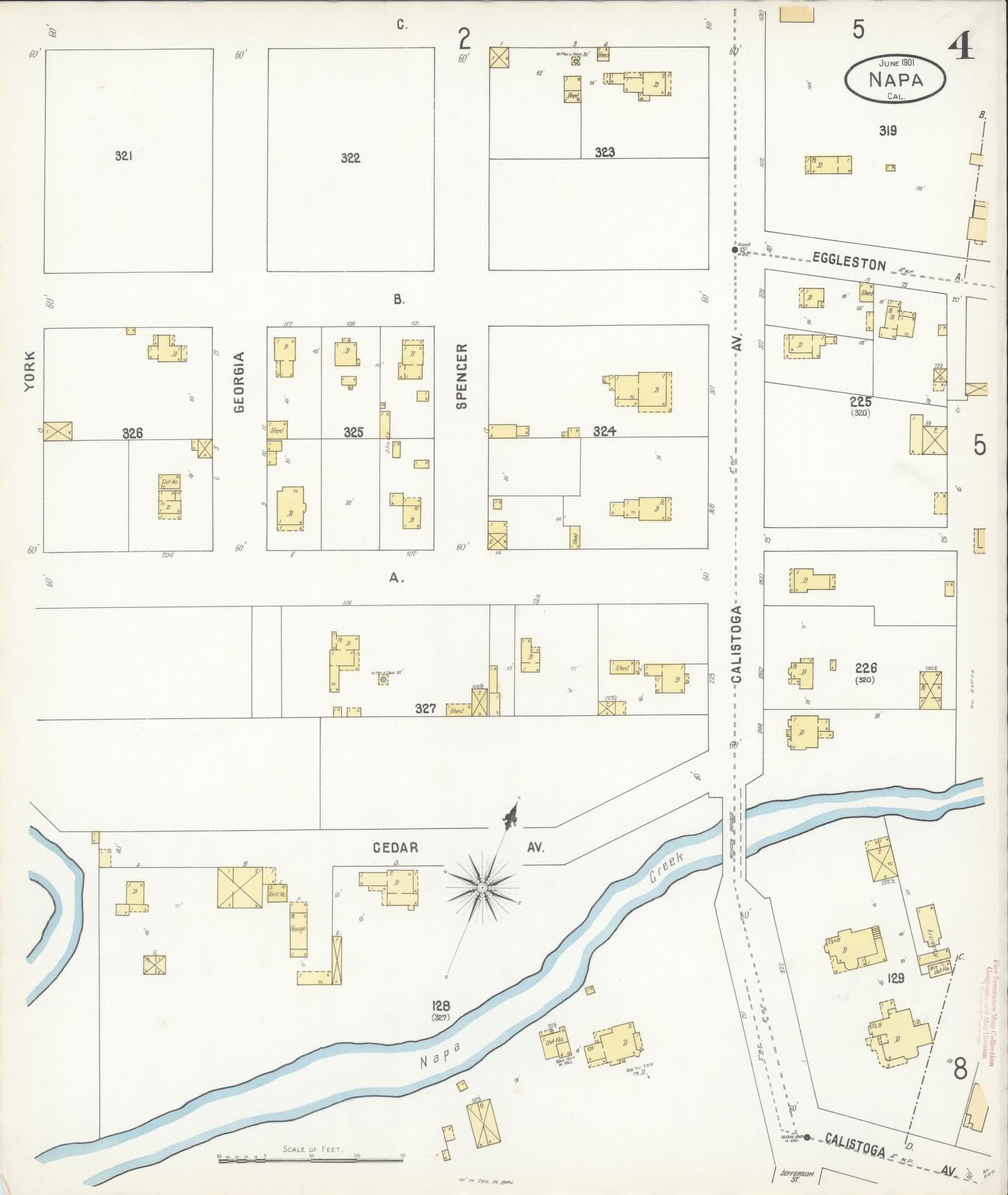 Sanborn Fire Insurance Map from Napa, Napa County, California (1901), Sheet #0004 - Complete Map Set gallery image, historic Sanborn map, vintage wall art, California California