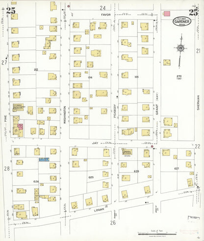 Sanborn Fire Insurance Map from Gardner, Worcester County, Massachusetts (1923), Sheet #0025 - Historic Sanborn Fire Insurance Map Print, vintage old map wall art, antique decor, genealogy gift, Massachusetts Massachusetts map