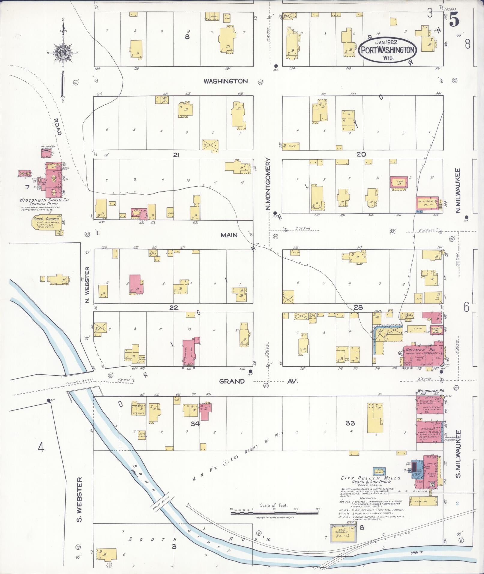 Sanborn Fire Insurance Map from Port Washington, Ozaukee County, Wisconsin (1922), Sheet #0005 - Complete Map Set gallery image, historic Sanborn map, vintage wall art, Wisconsin Wisconsin