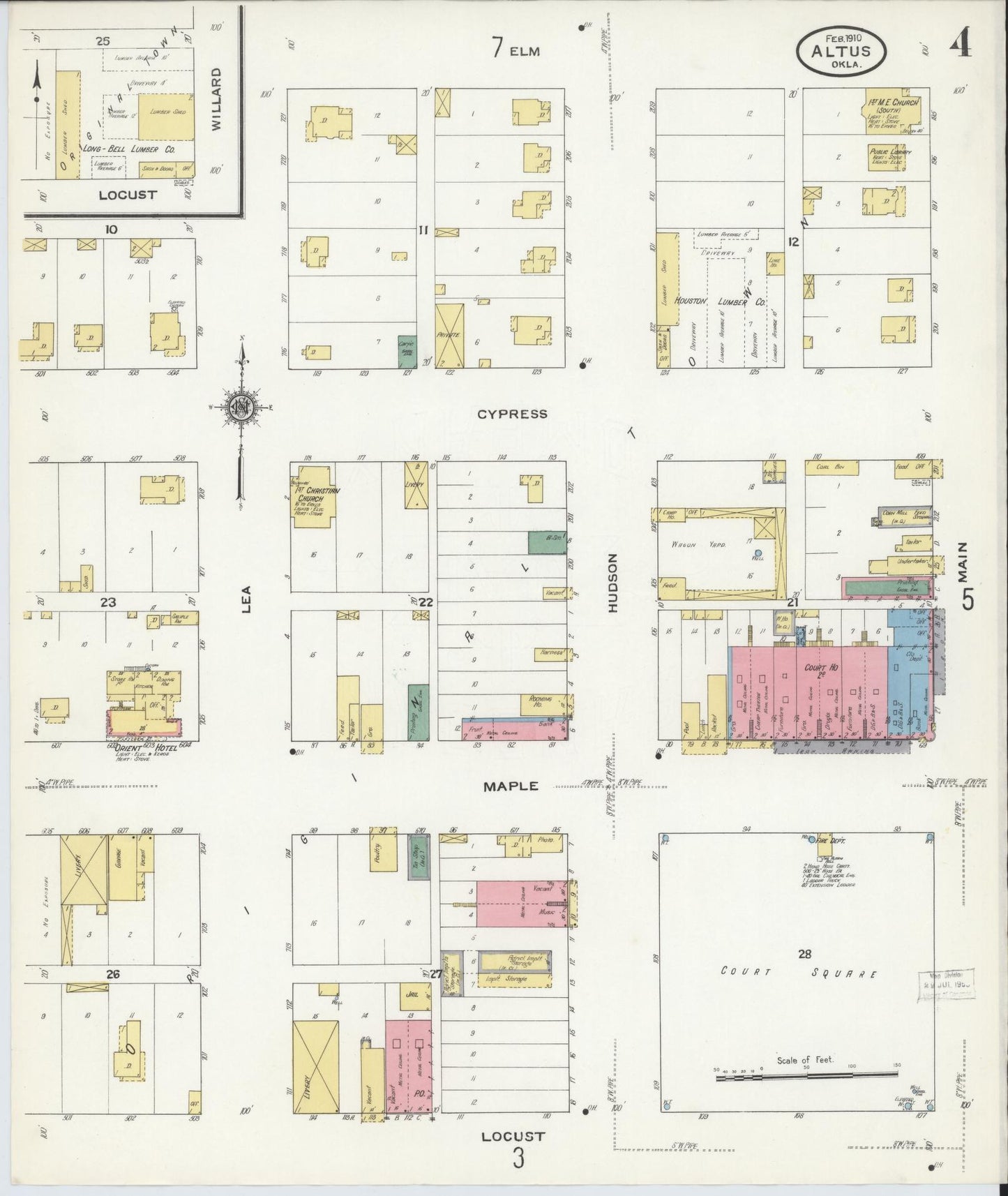 Sanborn Fire Insurance Map from Altus, Jackson County, Oklahoma (1910), Sheet #0004 - Complete Map Set gallery image, historic Sanborn map, vintage wall art, Oklahoma Oklahoma