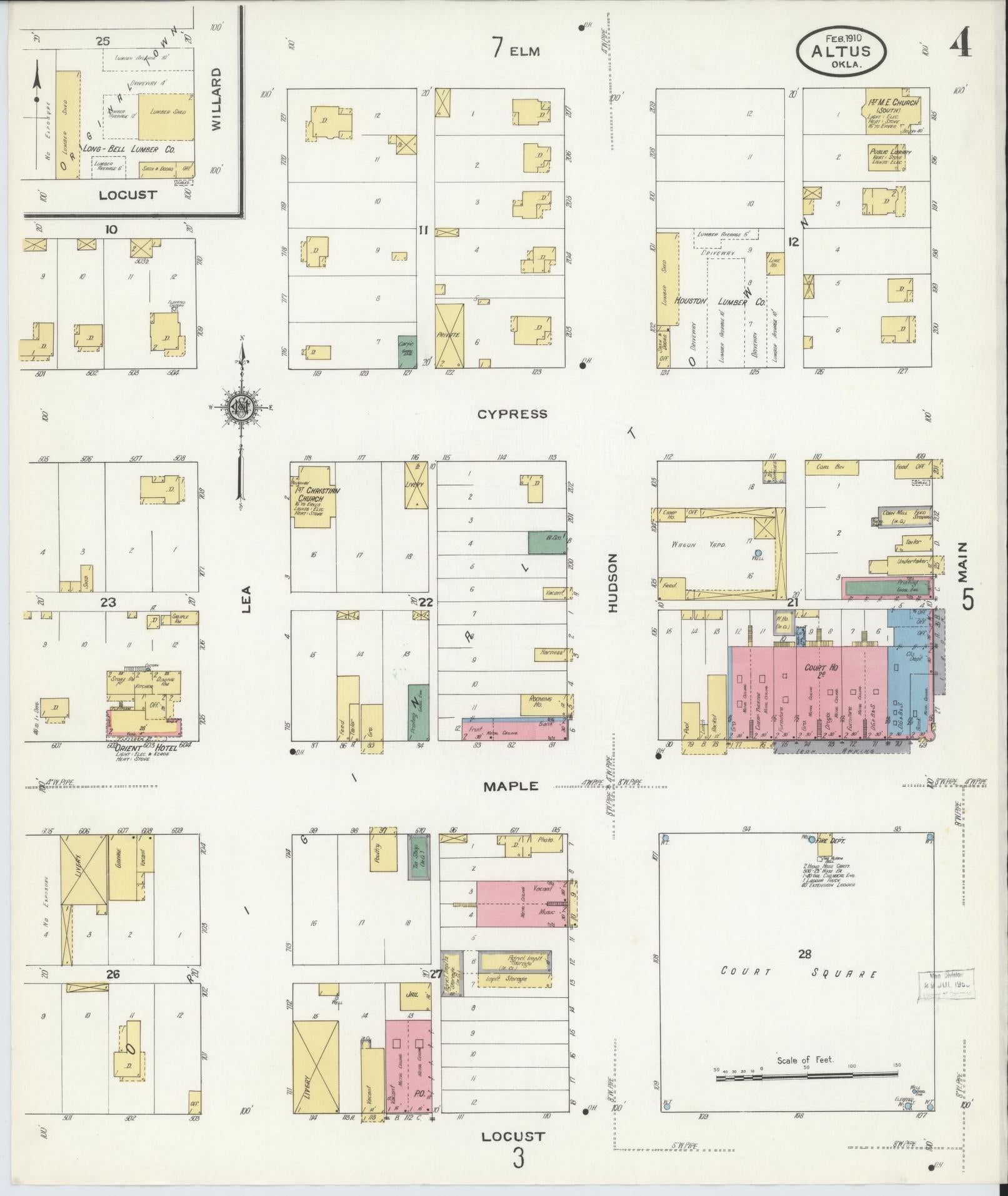Sanborn Fire Insurance Map from Altus, Jackson County, Oklahoma (1910), Sheet #0004 - Complete Map Set gallery image, historic Sanborn map, vintage wall art, Oklahoma Oklahoma