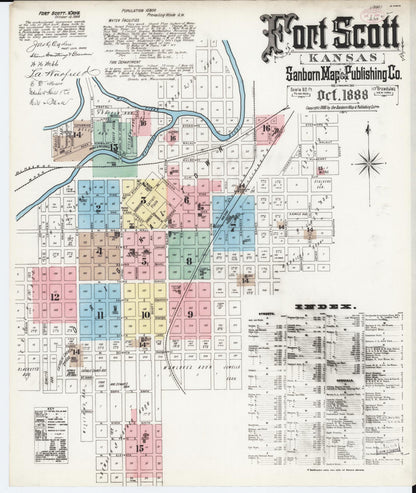 Sanborn Fire Insurance Map from Fort Scott, Bourbon County, Kansas (1888), Sheet #0001 - Complete Map Set gallery image, historic Sanborn map, vintage wall art, Kansas Kansas