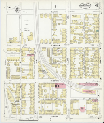 Sanborn Fire Insurance Map from Shenandoah, Schuylkill County, Pennsylvania (1908), Sheet #0004 - Historic Sanborn Fire Insurance Map Print, vintage old map wall art, antique decor, genealogy gift, Pennsylvania Pennsylvania map