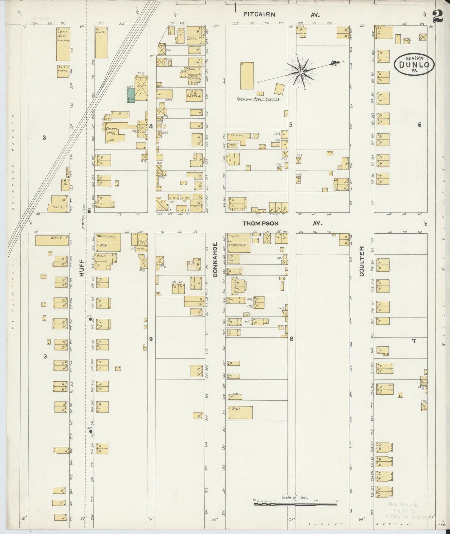 Sanborn Fire Insurance Map from Dunlo, Cambria County, Pennsylvania (1904), Sheet #0002 - Historic Sanborn Fire Insurance Map Print, vintage old map wall art, antique decor, genealogy gift, Pennsylvania Pennsylvania map
