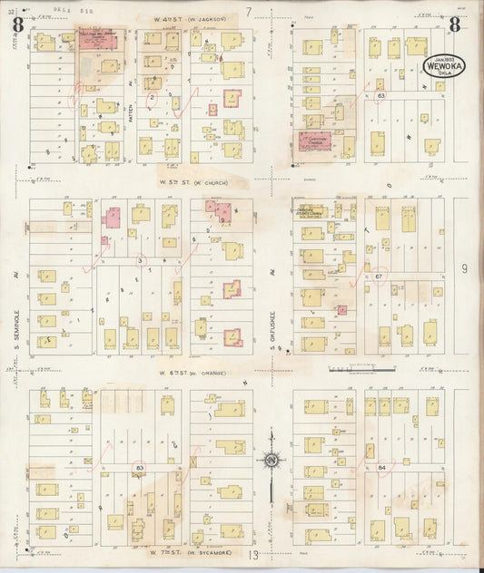 Sanborn Fire Insurance Map from Wewoka, Seminole County, Oklahoma (1945), Sheet #0008 - Historic Sanborn Fire Insurance Map Print, vintage old map wall art, antique decor, genealogy gift, Oklahoma Oklahoma map