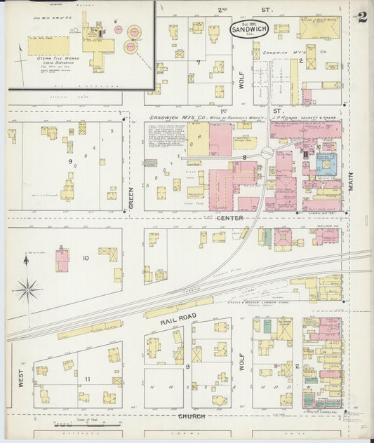 Sanborn Fire Insurance Map from Sandwich, De Kalb County, Illinois (1892), Sheet #0002 - Historic Sanborn Fire Insurance Map Print, vintage old map wall art, antique decor, genealogy gift, Illinois Illinois map